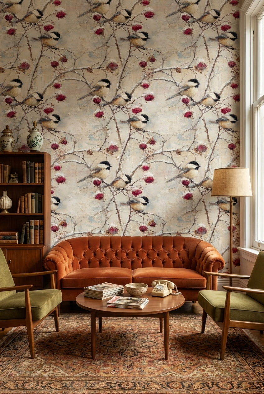 Vintage Cream Bird and Floral Wallpaper
