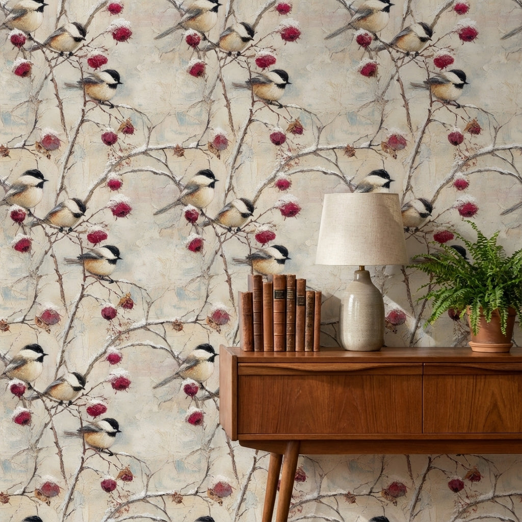 Vintage Cream Bird and Floral Wallpaper