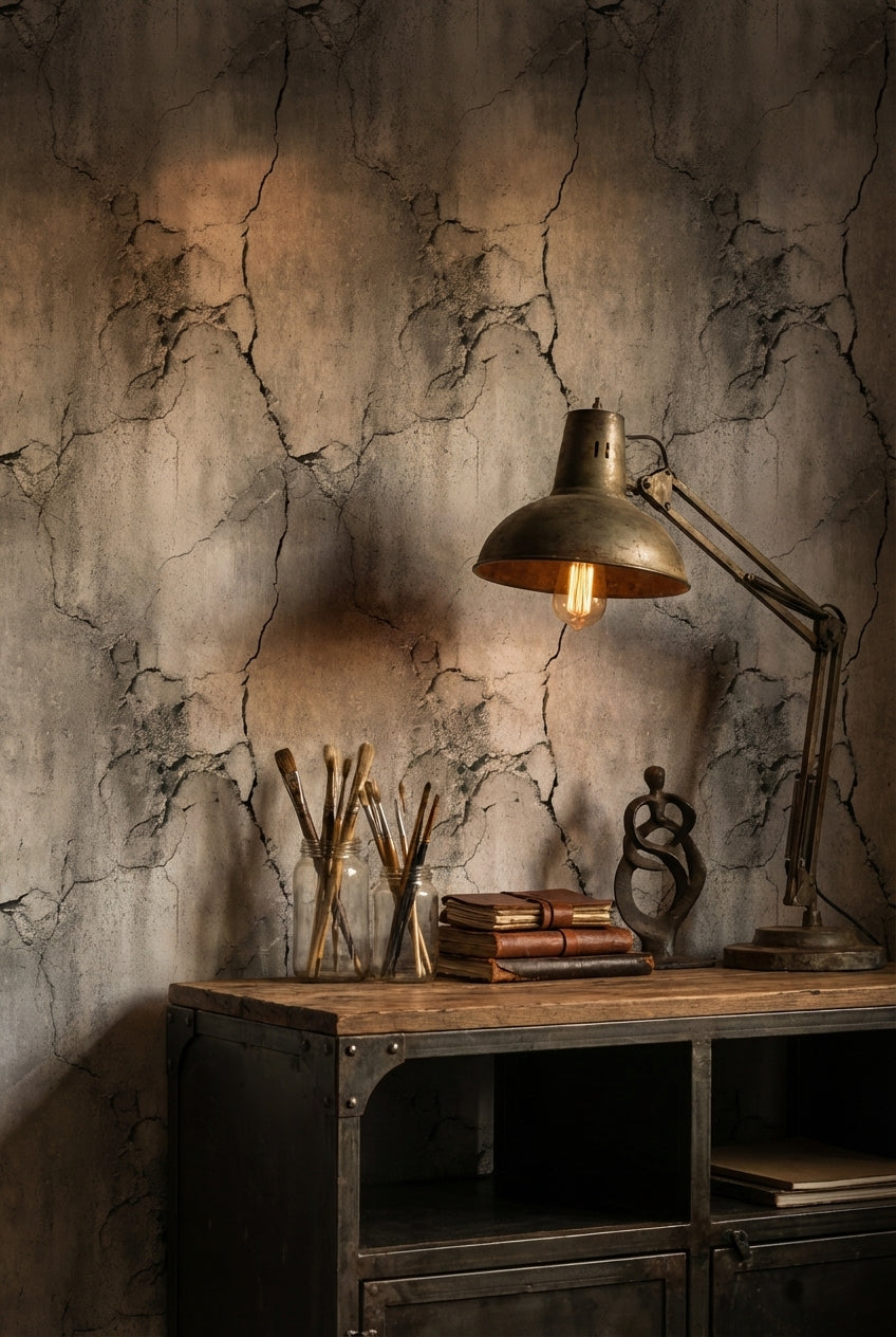Aged Concrete Cracked Effect Wallpaper