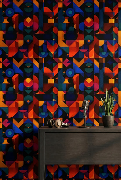 Dark Multicolor Geometric Abstract Wallpaper