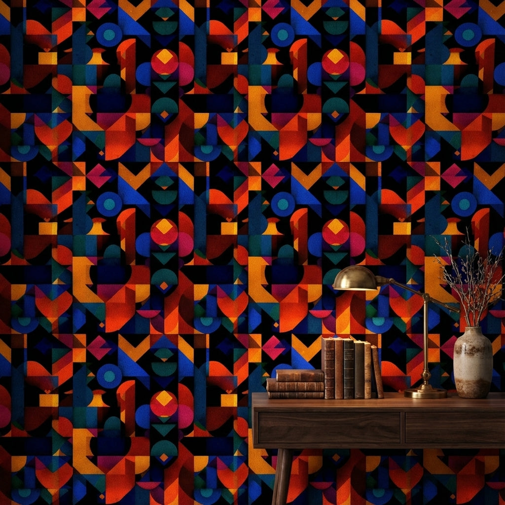 Dark Multicolor Geometric Abstract Wallpaper