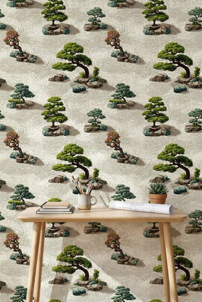Beige Zen Garden Bonsai Wallpaper