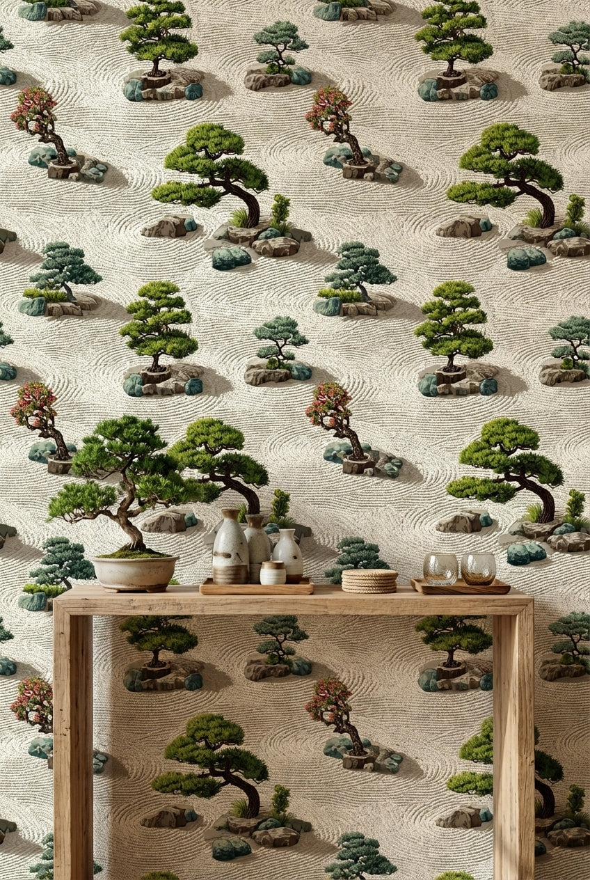 Beige Zen Garden Bonsai Wallpaper
