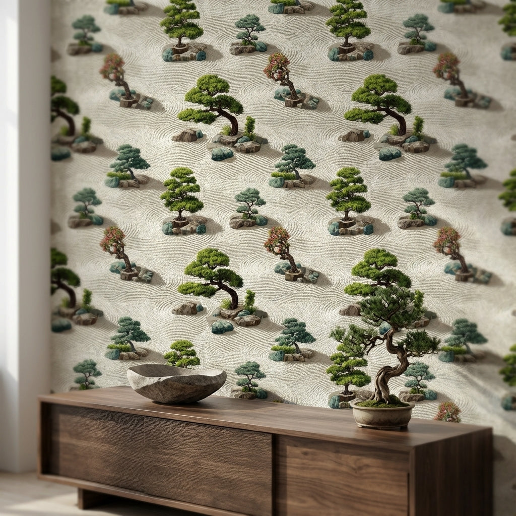 Beige Zen Garden Bonsai Wallpaper