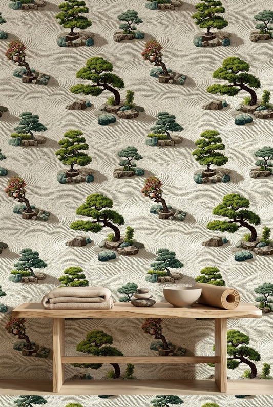 Beige Zen Garden Bonsai Wallpaper