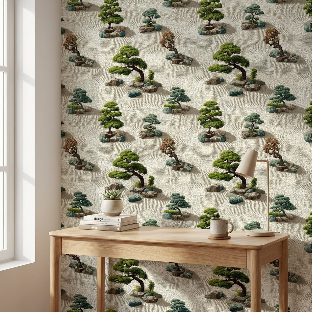 Beige Zen Garden Bonsai Wallpaper