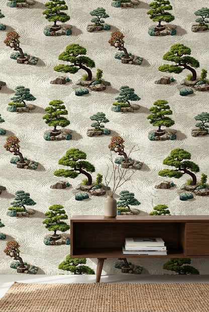 Beige Zen Garden Bonsai Wallpaper