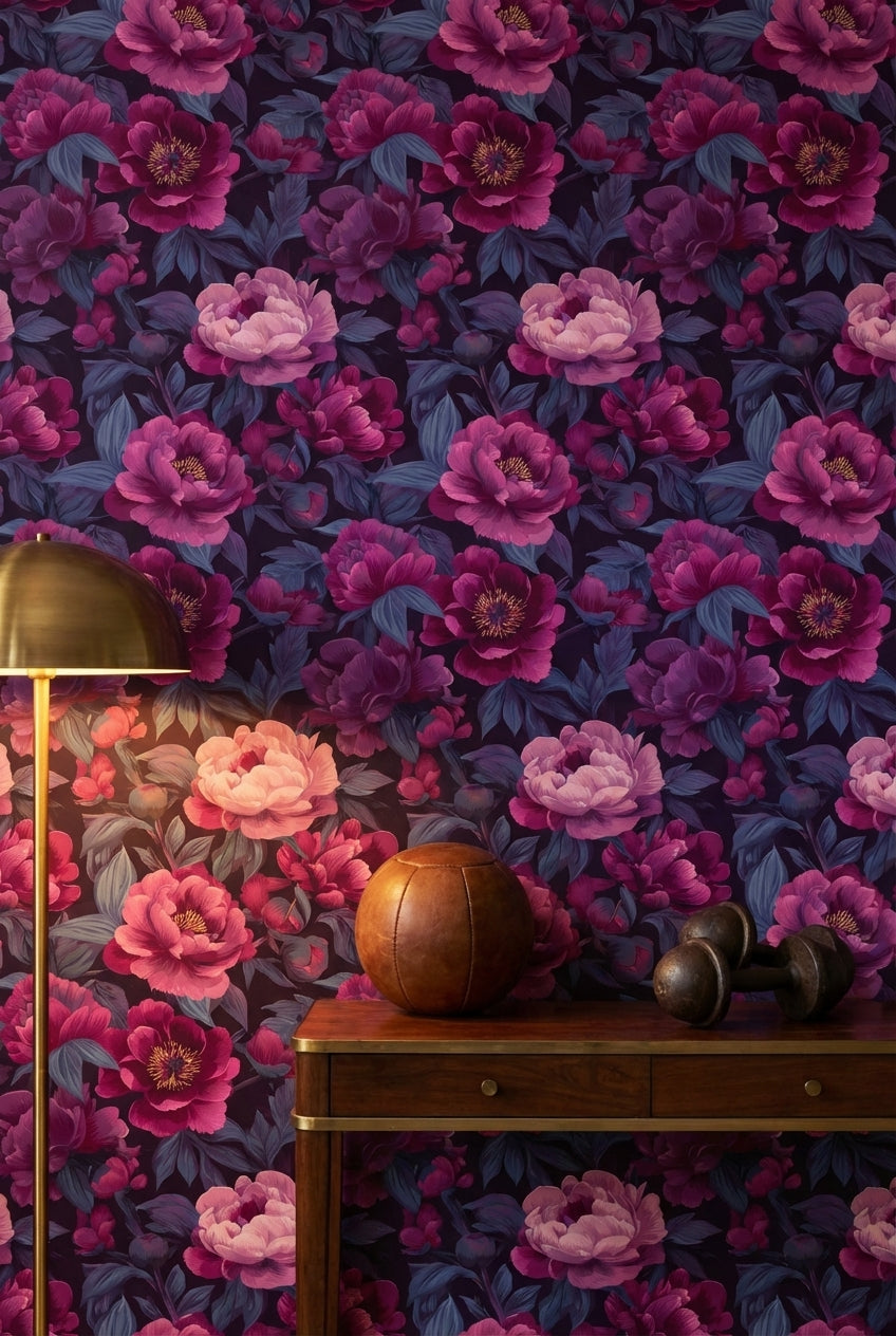 Deep Purple and Pink Peony Floral Wallpaper