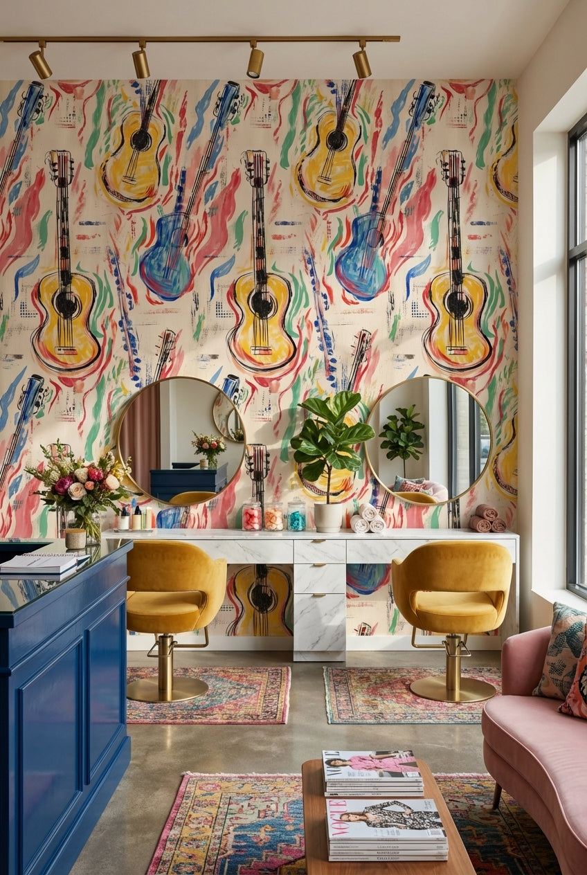 Multicolor Abstract Guitar Pattern Wallpaper