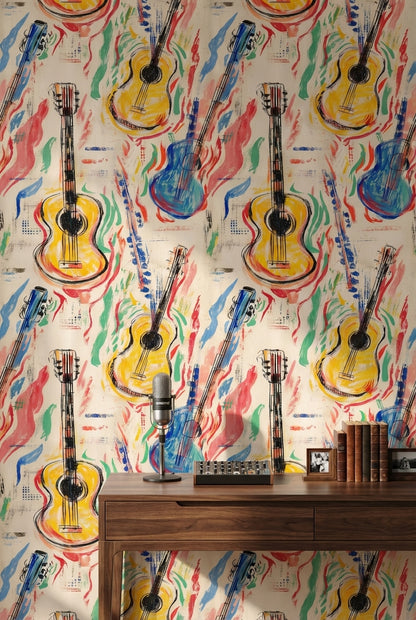 Multicolor Abstract Guitar Pattern Wallpaper