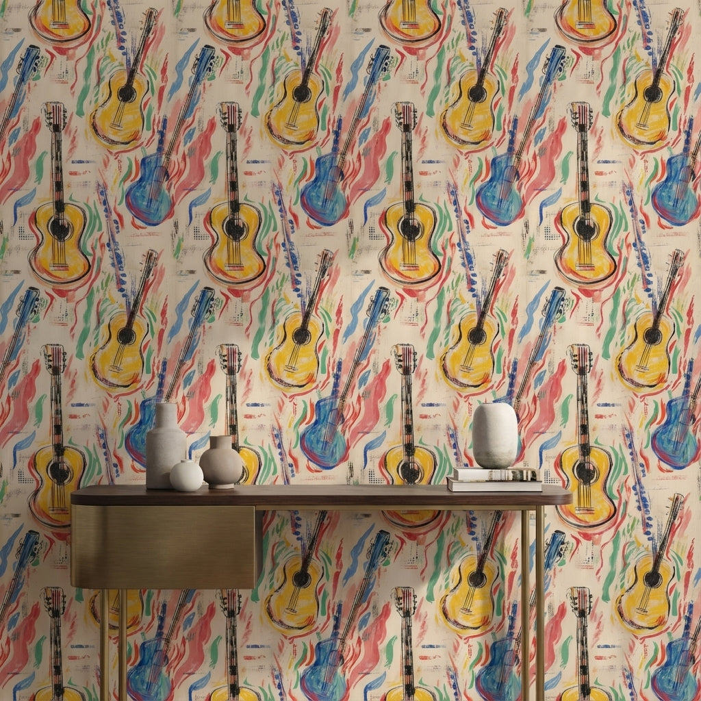 Multicolor Abstract Guitar Pattern Wallpaper