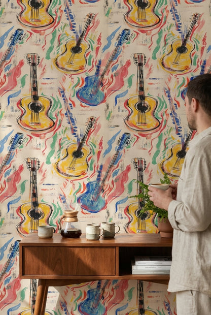 Multicolor Abstract Guitar Pattern Wallpaper