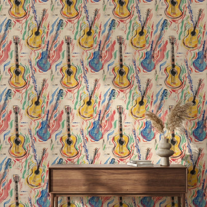 Multicolor Abstract Guitar Pattern Wallpaper