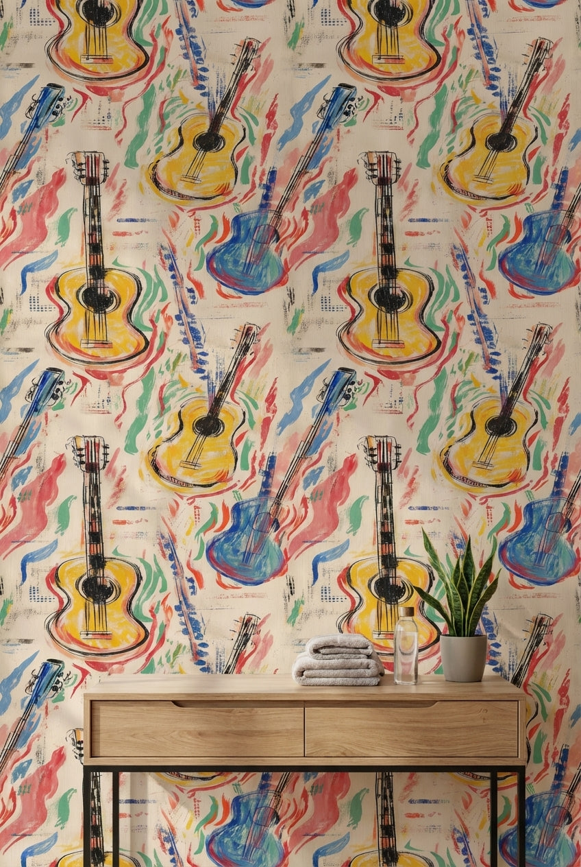 Multicolor Abstract Guitar Pattern Wallpaper