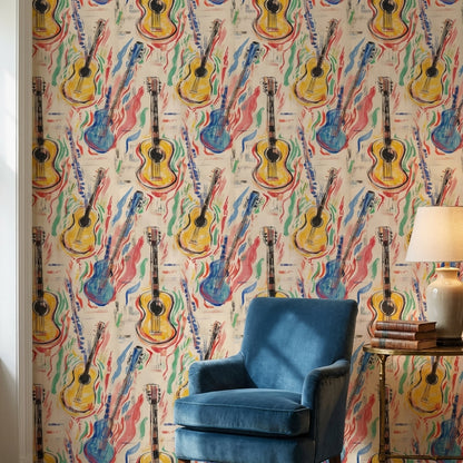Multicolor Abstract Guitar Pattern Wallpaper