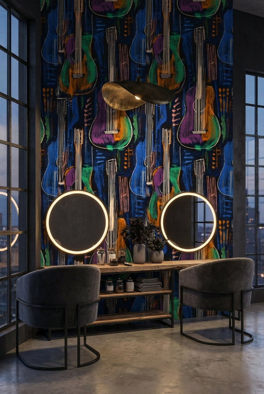 Vibrant Multicolor Guitar Art Wallpaper