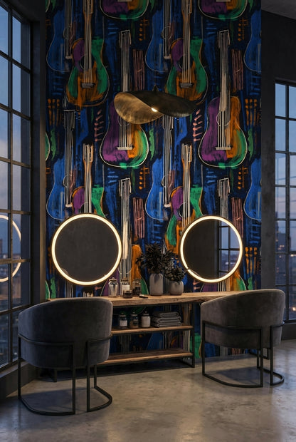 Vibrant Multicolor Guitar Art Wallpaper