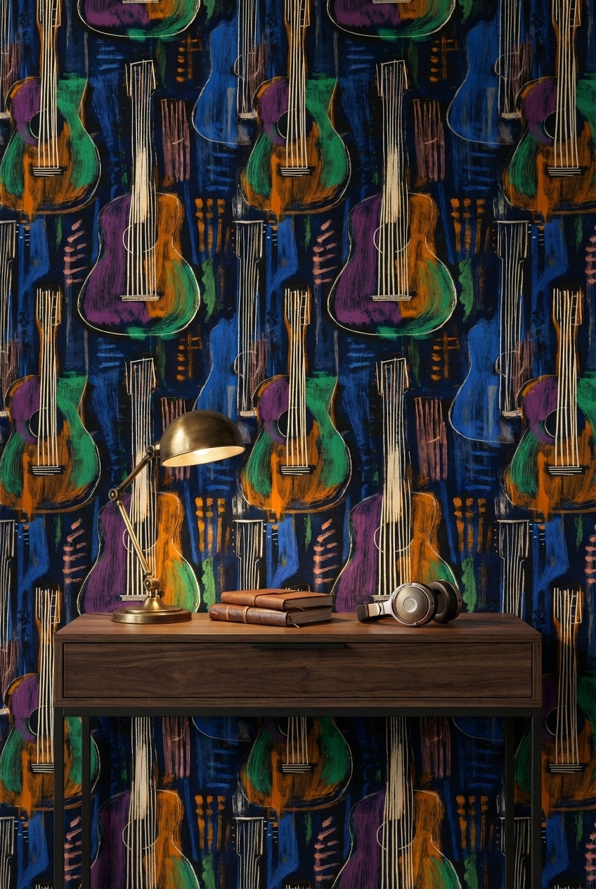 Vibrant Multicolor Guitar Art Wallpaper