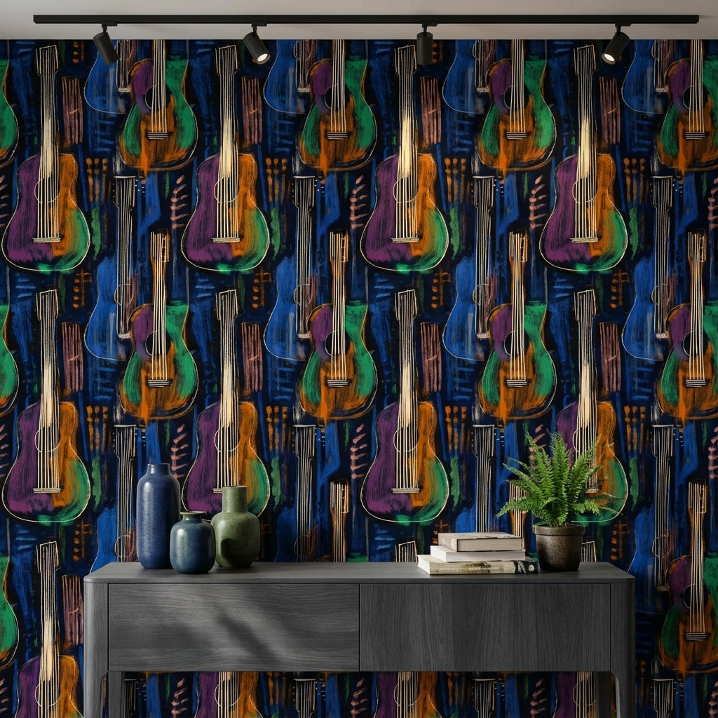 Vibrant Multicolor Guitar Art Wallpaper