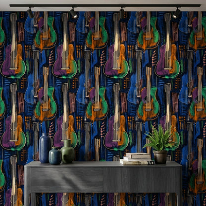 Vibrant Multicolor Guitar Art Wallpaper