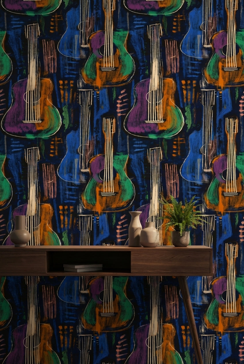 Vibrant Multicolor Guitar Art Wallpaper