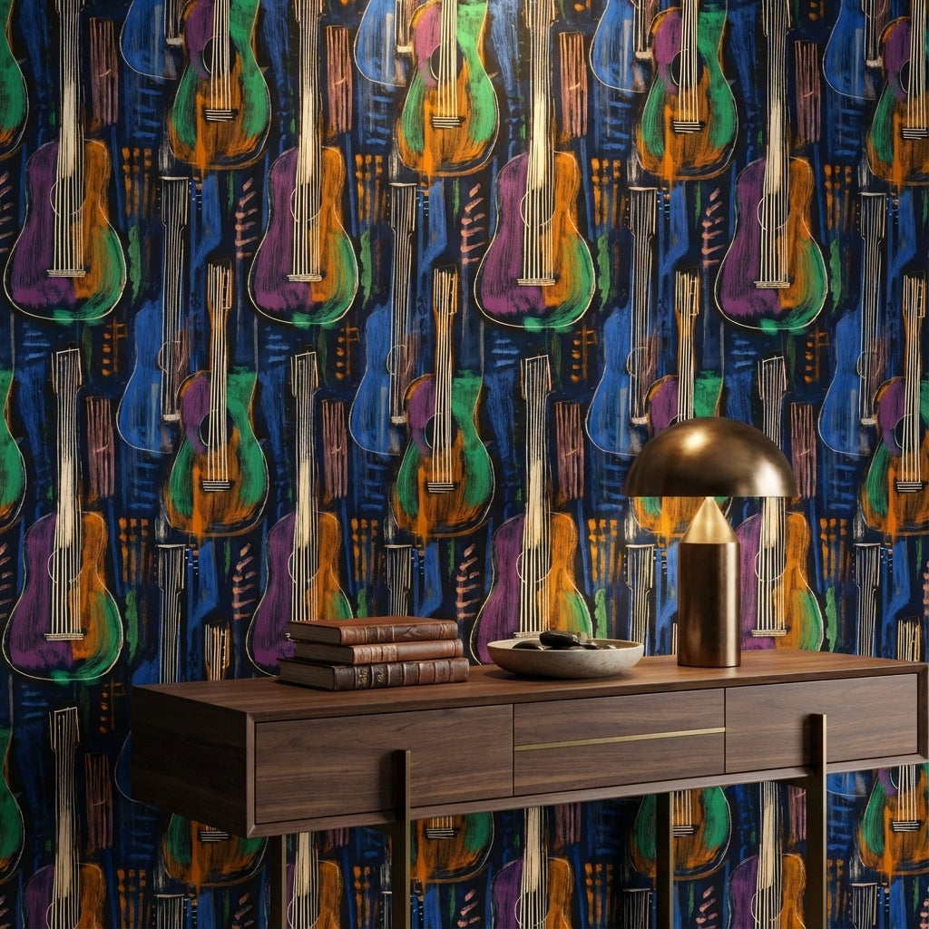 Vibrant Multicolor Guitar Art Wallpaper