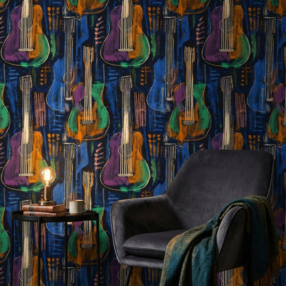 Vibrant Multicolor Guitar Art Wallpaper