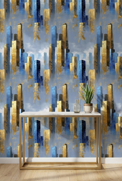 Blue and Gold Look Abstract Geometric Wallpaper