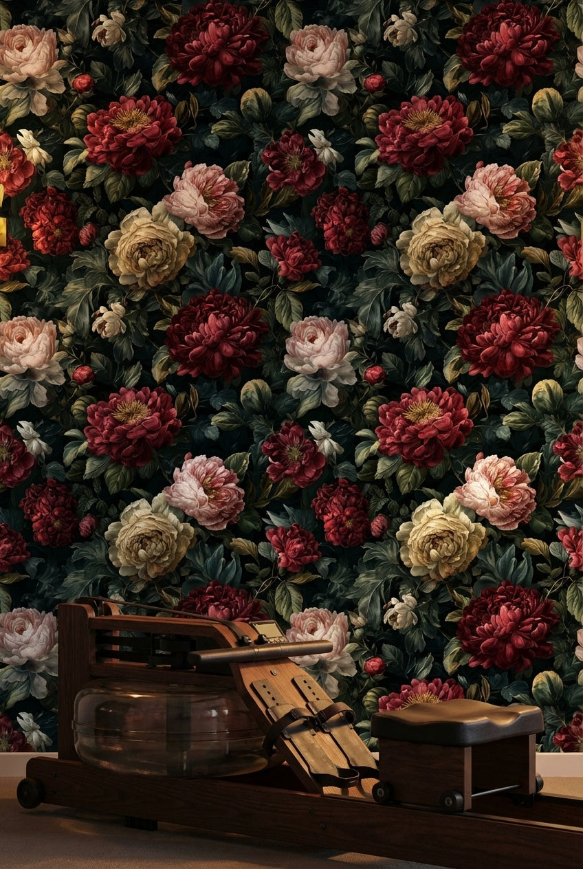 Dark Elegance Red Peony Floral Wallpaper