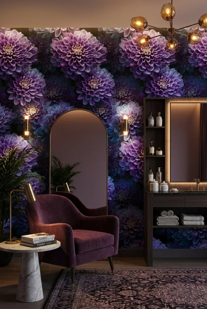 Deep Purple Dahlia Floral Wallpaper