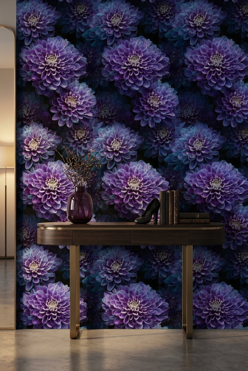 Deep Purple Dahlia Floral Wallpaper