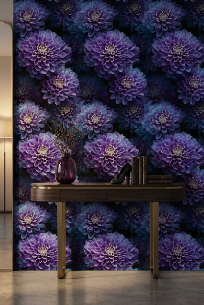 Deep Purple Dahlia Floral Wallpaper
