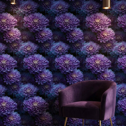 Deep Purple Dahlia Floral Wallpaper