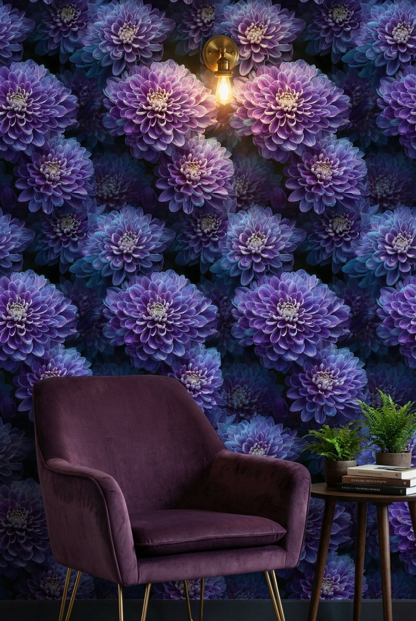 Deep Purple Dahlia Floral Wallpaper