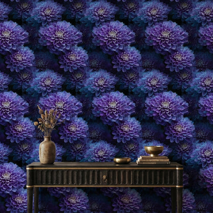 Deep Purple Dahlia Floral Wallpaper