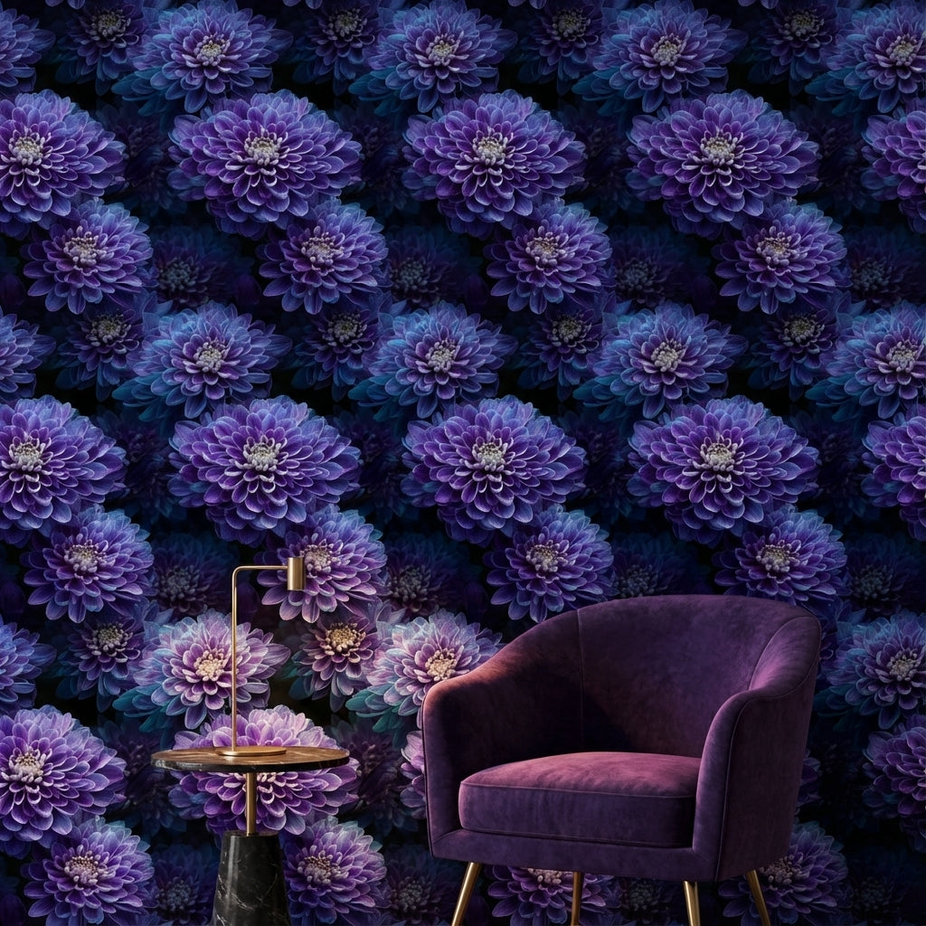 Deep Purple Dahlia Floral Wallpaper