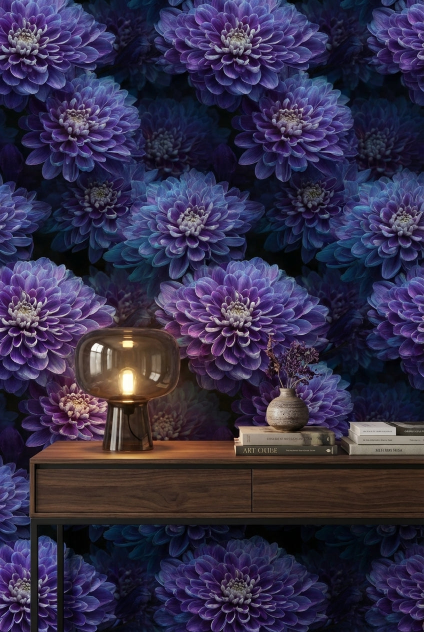 Deep Purple Dahlia Floral Wallpaper
