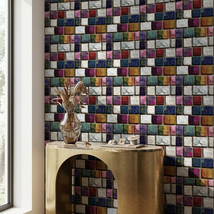 Multicolor Geometric Mosaic Tile Wallpaper