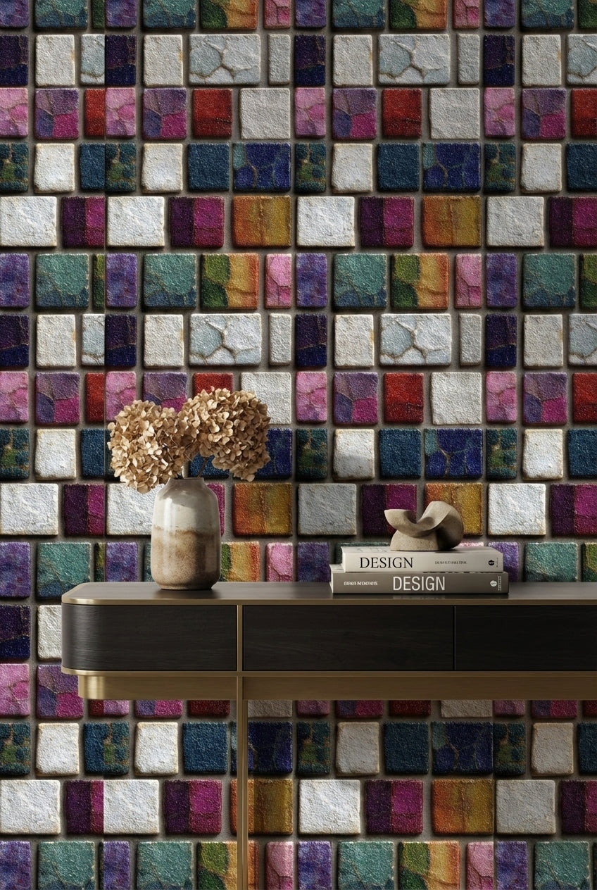 Multicolor Geometric Mosaic Tile Wallpaper