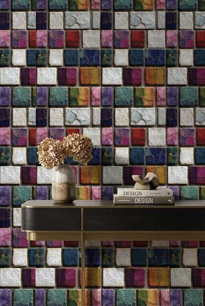 Multicolor Geometric Mosaic Tile Wallpaper