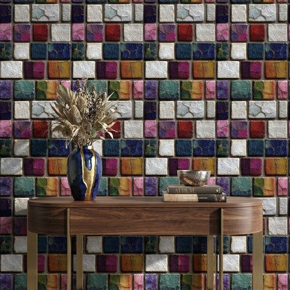 Multicolor Geometric Mosaic Tile Wallpaper