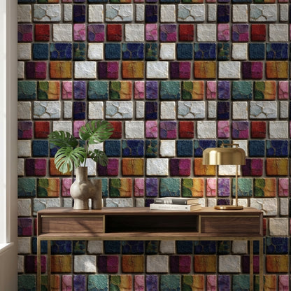 Multicolor Geometric Mosaic Tile Wallpaper