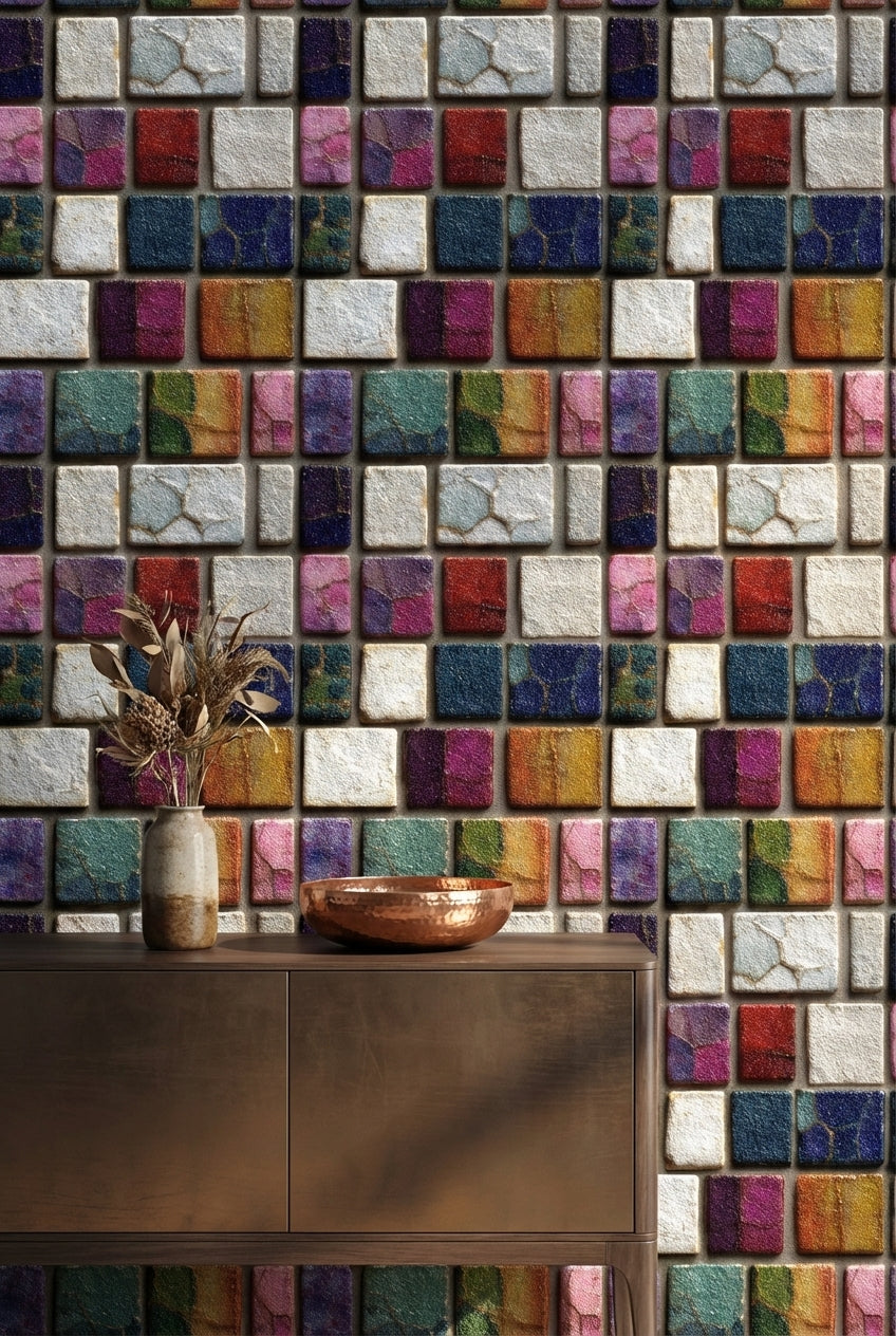 Multicolor Geometric Mosaic Tile Wallpaper