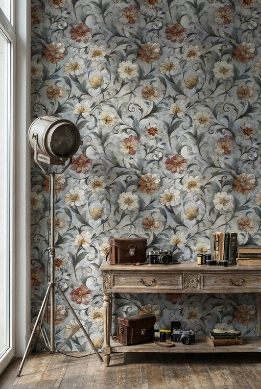 Multicolor Vintage Floral Pattern Wallpaper