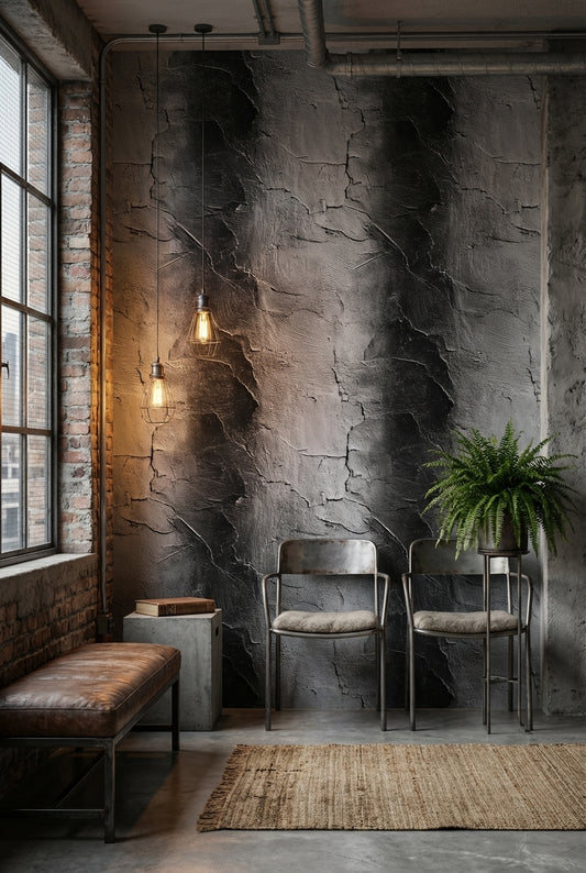 Charcoal Textured Concrete Industrial Wallpaper