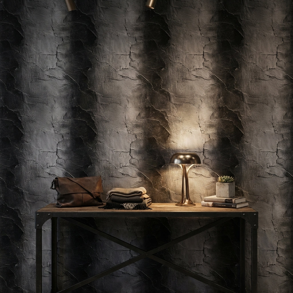Charcoal Textured Concrete Industrial Wallpaper