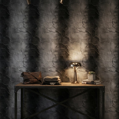 Charcoal Textured Concrete Industrial Wallpaper