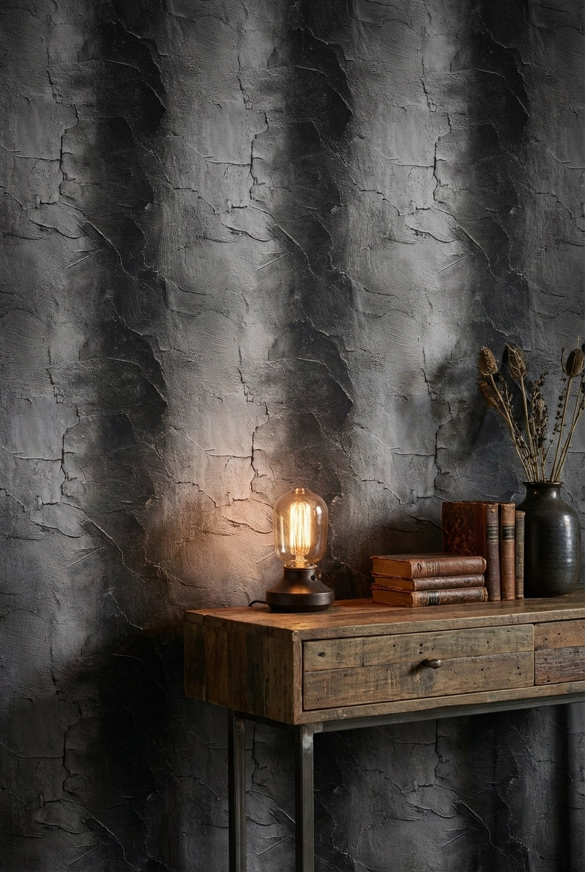 Charcoal Textured Concrete Industrial Wallpaper