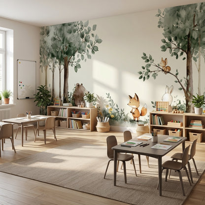 Whimsical Forest Wallpaper Animal Watercolor Wall Mural