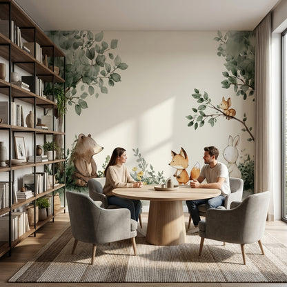 Whimsical Forest Wallpaper Animal Watercolor Wall Mural